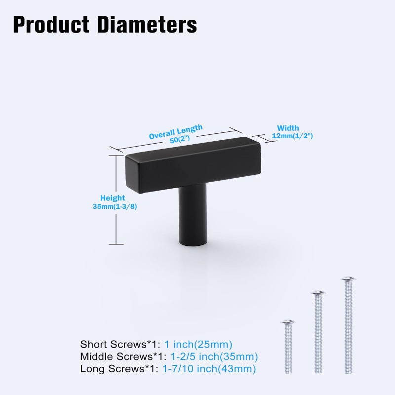 KNOBWELL 12 Pack Single Hole 2 inch Kitchen Cabinet Knobs Matte Black, Stainless Steel Black Dresser Drawer Knobs Bathroom Cabinet Pulls - Image 3